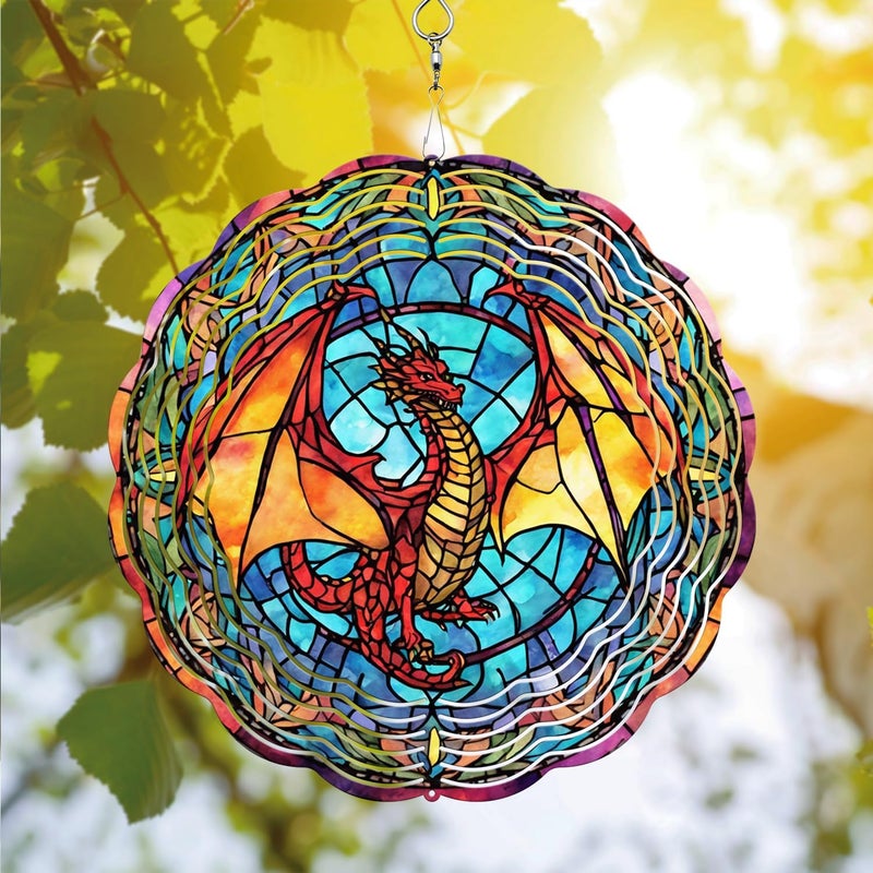 PODMemory Dragon Wind Spinner, Dragon Wind Spinner Hanging for Yard and Garden, Unique Gift Wind Spinner, 3D Hanging Wind Spinner Outdoor, Cute Dragon Wind Spinner - Image 1